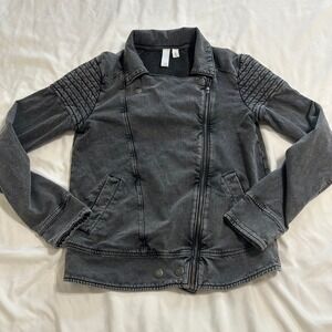 BP Nordstrom Womens Moto Jacket Faded Black Quilted Shoulder Size S
